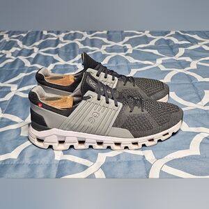 On Cloud Running Shoes Mens M10 Cloudswift Grey White Athletic Sneakers Helion